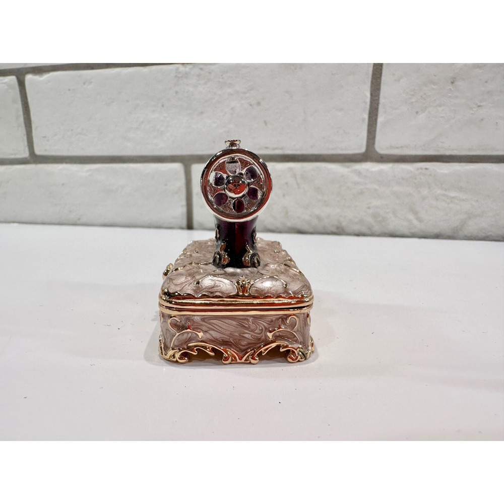 Enchanting Sewing Machine Trinket‎ Box Jeweled Hinged Keepsake Holder - Picture 4 of 8